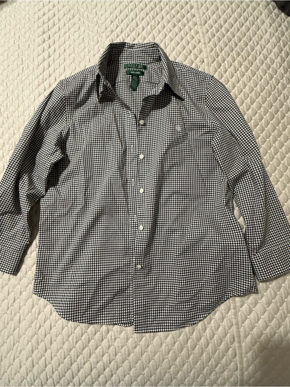 Ralph Lauren Black & White Gingham Button-Down Top Crisp and Like new